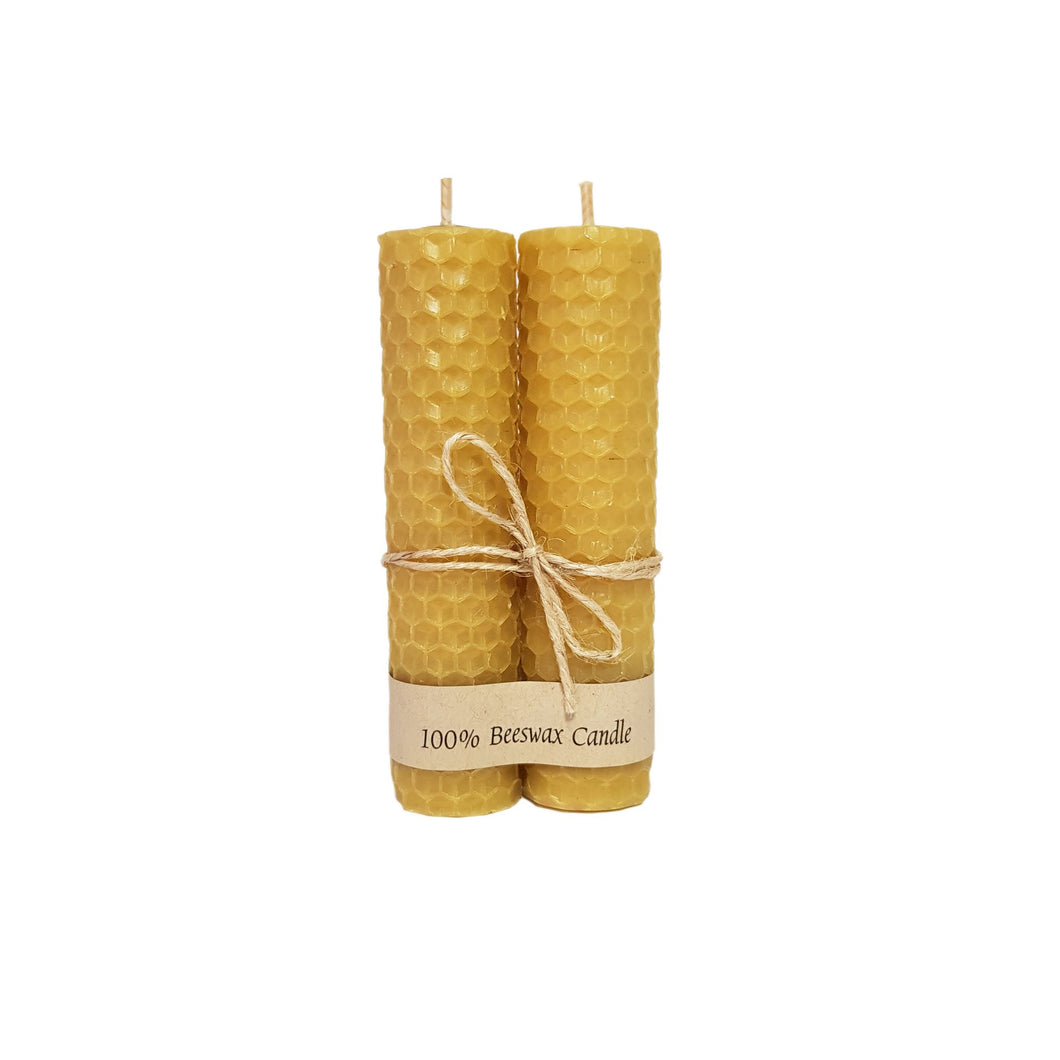 Rolled tall beeswax candles height 11 x 2.5 cm - 2 pack